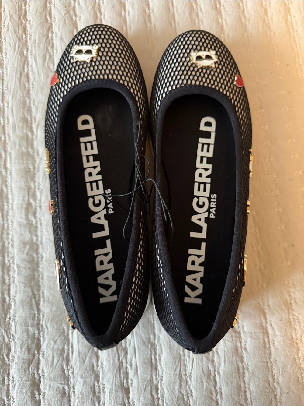 KARL LAGERFELD Paris Ballet Flats - Iconic Emblems Red/White/Gold NWOT 7.5 ❤️ - Picture 5 of 8